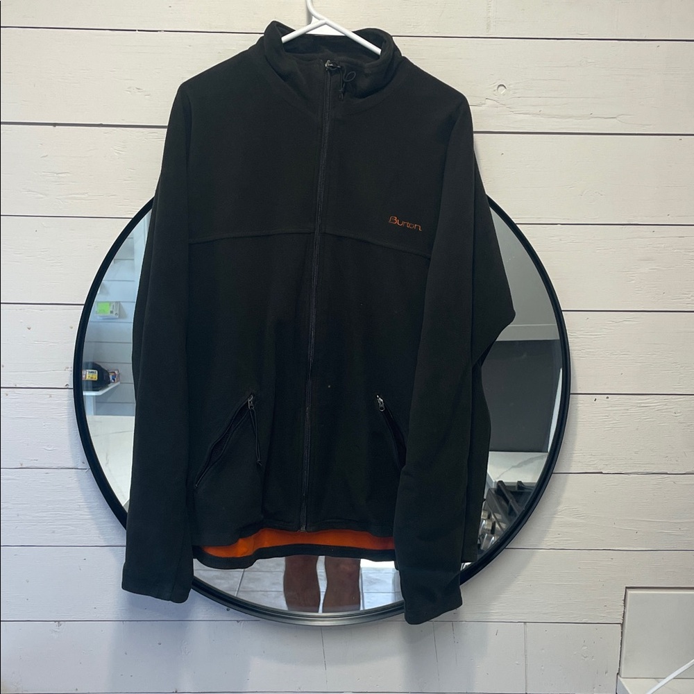 Vintage Burton Men's Black and Orange Light Weight Zip-Up Jacket - Mens Large